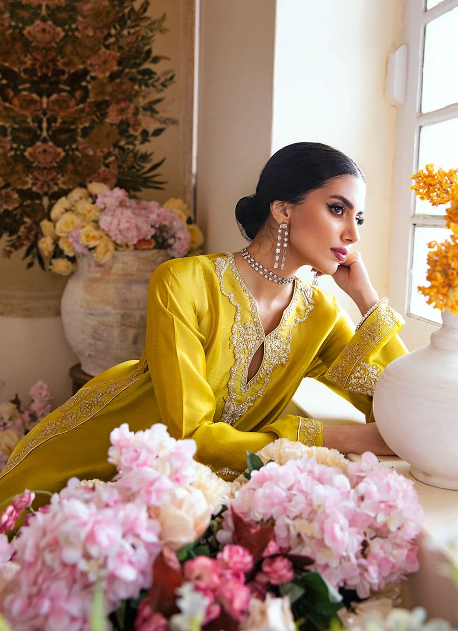 Farah Talib Aziz | Mayna Festive Luxe | Veesta Lime - by - Libasekhas UK - Registered Vendor of : Farah Talib Aziz - 100% Original Designer Dresss