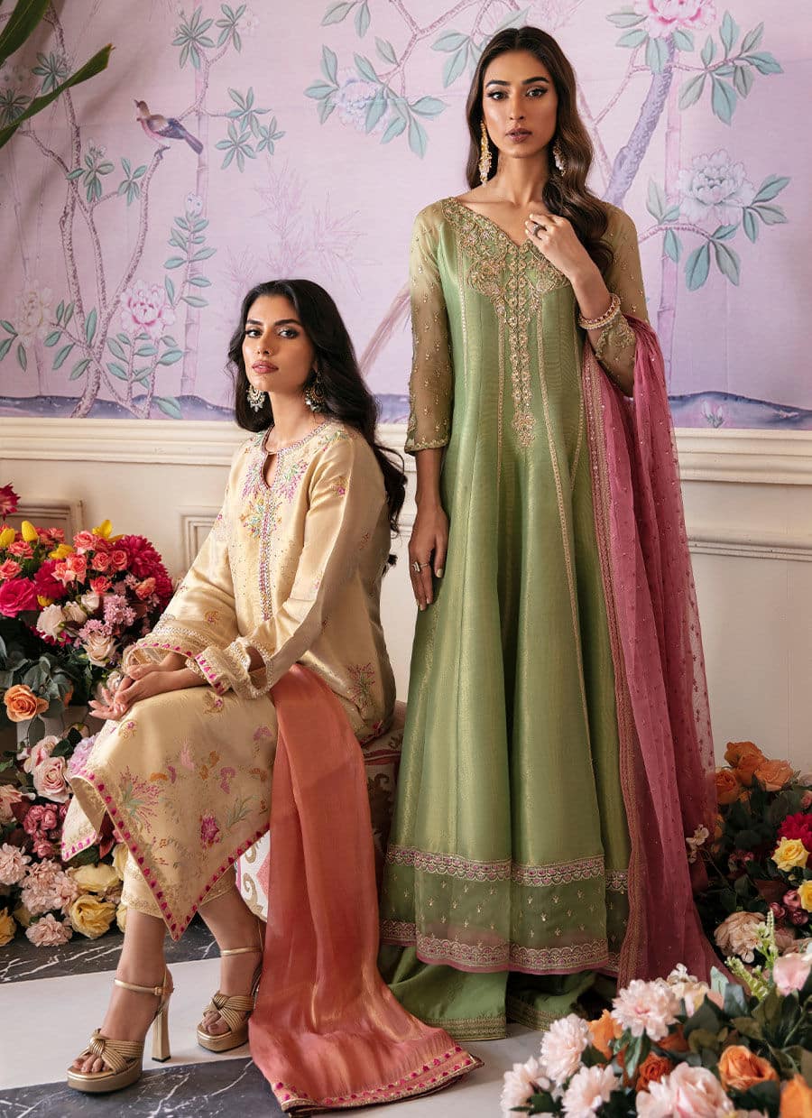 Farah Talib Aziz | Mayna Festive Luxe | ANISA APPLE GREEN - by - Libasekhas UK - Registered Vendor of : Farah Talib Aziz - 100% Original Designer Dresss