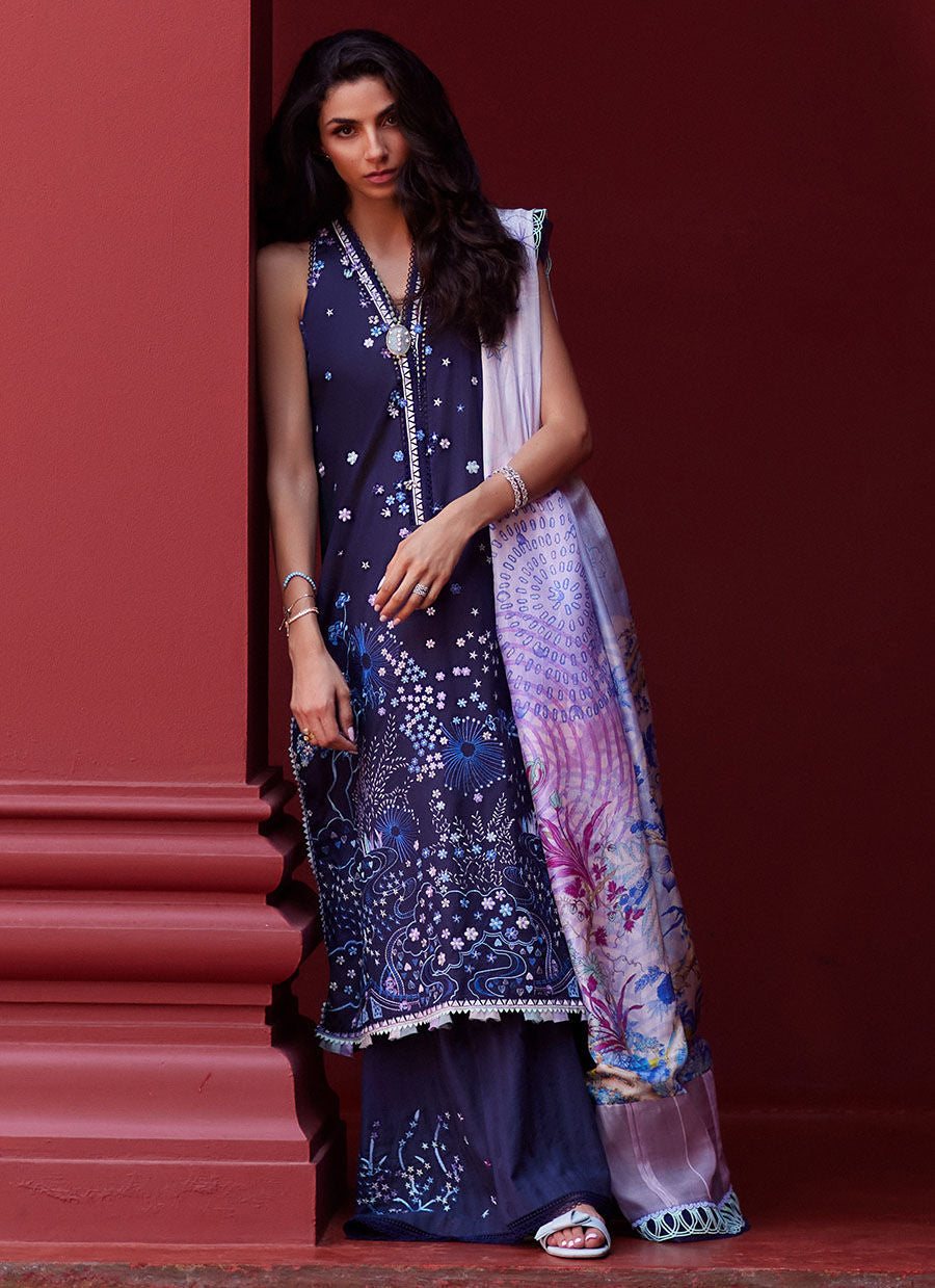 Farah Talib Aziz | Suay Lawn 24 | IZEA BLUE - by - Libasekhas UK - Registered Vendor of : Farah Talib Aziz - 100% Original Designer Dresss