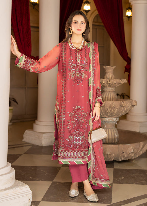 Strawberry | Rimjhim Chiffon Collection | FLS-RJ-003 - by - Libasekhas UK - Registered Vendor of : Strawberry - 100% Original Designer Dresss