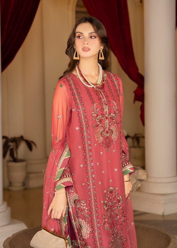 Strawberry | Rimjhim Chiffon Collection | FLS-RJ-003 - by - Libasekhas UK - Registered Vendor of : Strawberry - 100% Original Designer Dresss