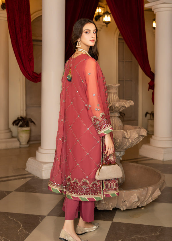 Strawberry | Rimjhim Chiffon Collection | FLS-RJ-003 - by - Libasekhas UK - Registered Vendor of : Strawberry - 100% Original Designer Dresss