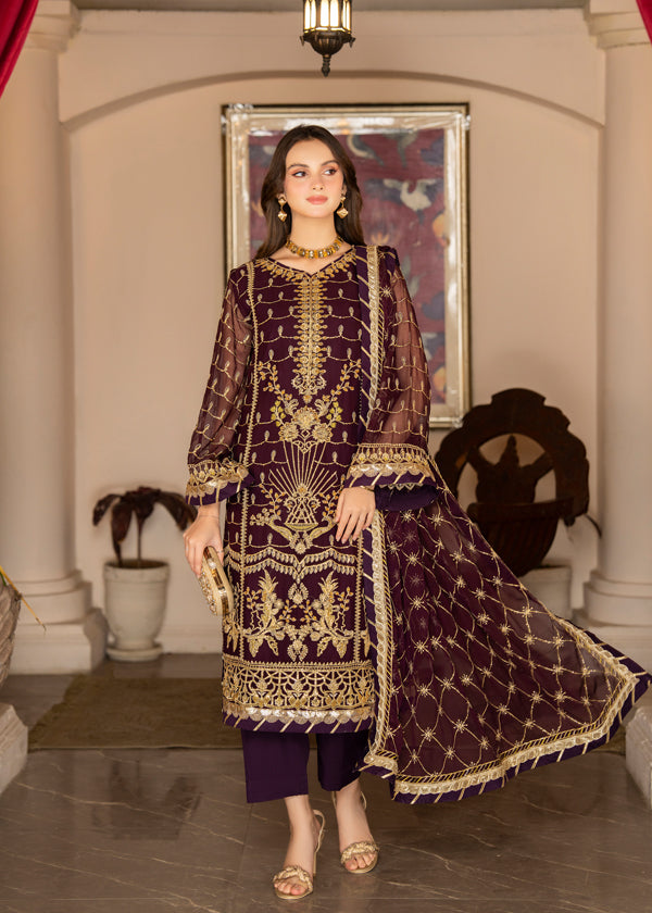Strawberry | Rimjhim Chiffon Collection | FLS-RJ-004 - by - Libasekhas UK - Registered Vendor of : Strawberry - 100% Original Designer Dresss
