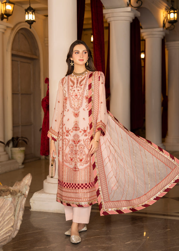 Strawberry | Rimjhim Chiffon Collection | FLS-RJ-006 - by - Libasekhas UK - Registered Vendor of : Strawberry - 100% Original Designer Dresss