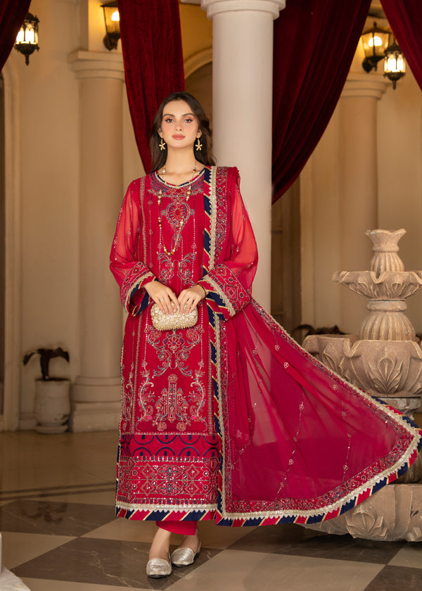 Strawberry | Rimjhim Chiffon Collection | FLS-RJ-007 - by - Libasekhas UK - Registered Vendor of : Strawberry - 100% Original Designer Dresss