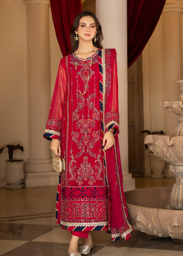 Strawberry | Rimjhim Chiffon Collection | FLS-RJ-007 - by - Libasekhas UK - Registered Vendor of : Strawberry - 100% Original Designer Dresss