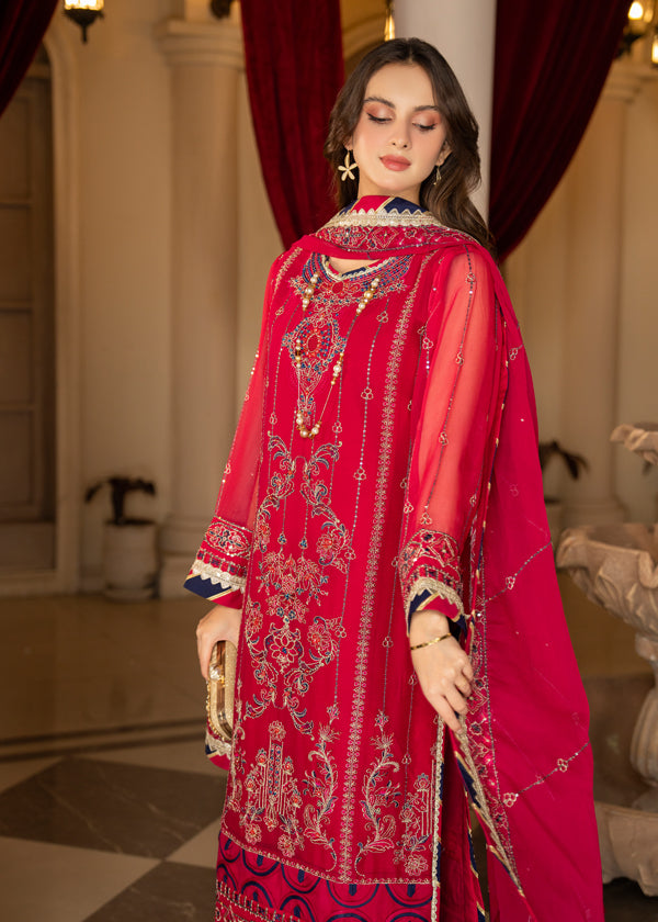 Strawberry | Rimjhim Chiffon Collection | FLS-RJ-007 - by - Libasekhas UK - Registered Vendor of : Strawberry - 100% Original Designer Dresss