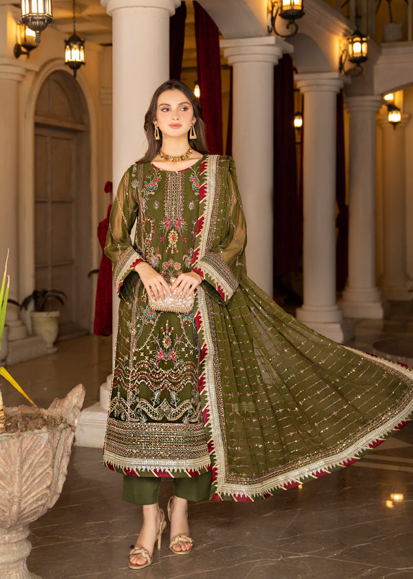 Strawberry | Rimjhim Chiffon Collection | FLS-RJ-002 - by - Libasekhas UK - Registered Vendor of : Strawberry - 100% Original Designer Dresss