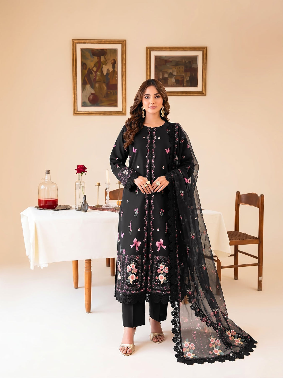 Faiza Faisal | FNF Printed Lawn | FLORAL NOIR - by Libasekhas UK - Registered Vendor of : Faiza Faisal - 100% Original Designer Dress