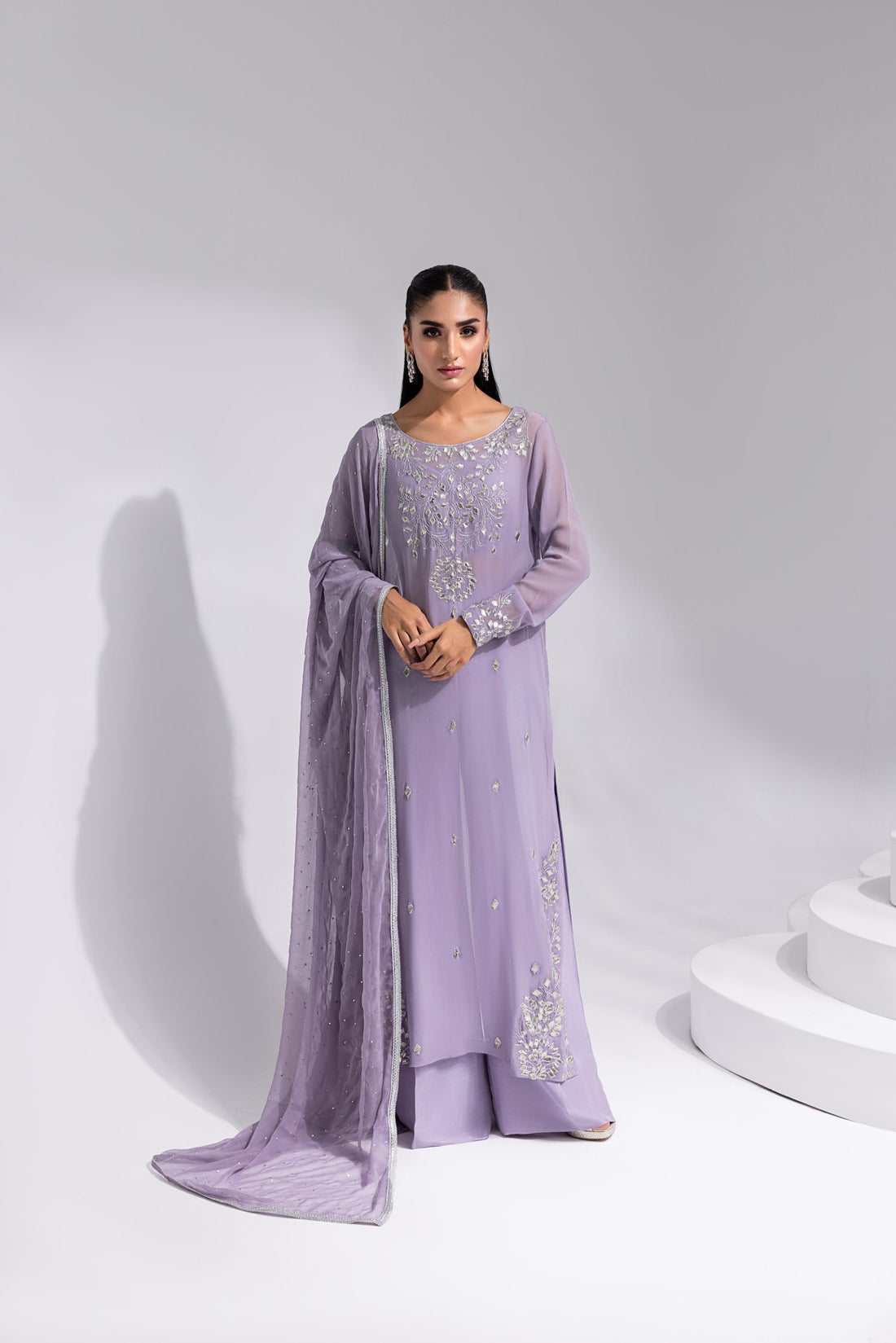 Amani | Aira Festive Wear | ZARIN Gota Embellished Georgette Shirt with Wide-Leg Pants & Mukesh Dupatta - by Libasekhas UK - Registered Vendor of : Amani - 100% Original Designer Dress