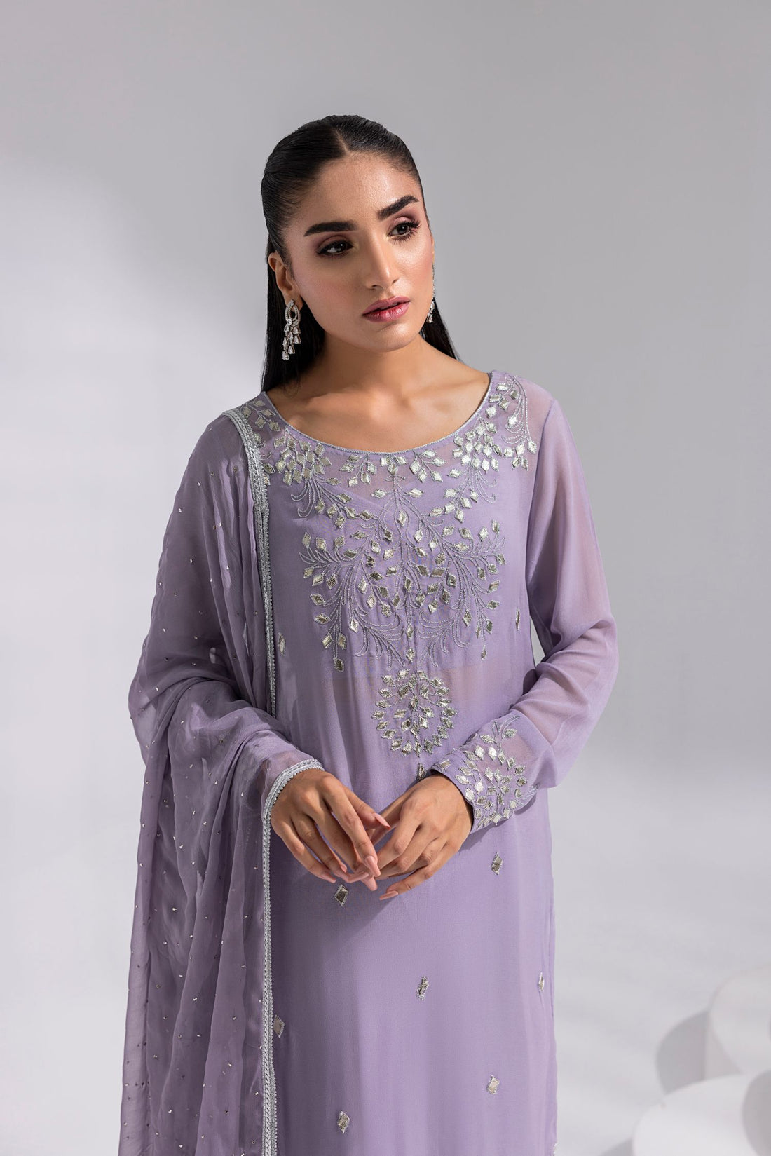 Amani | Aira Festive Wear | ZARIN Gota Embellished Georgette Shirt with Wide-Leg Pants & Mukesh Dupatta - by Libasekhas UK - Registered Vendor of : Amani - 100% Original Designer Dress