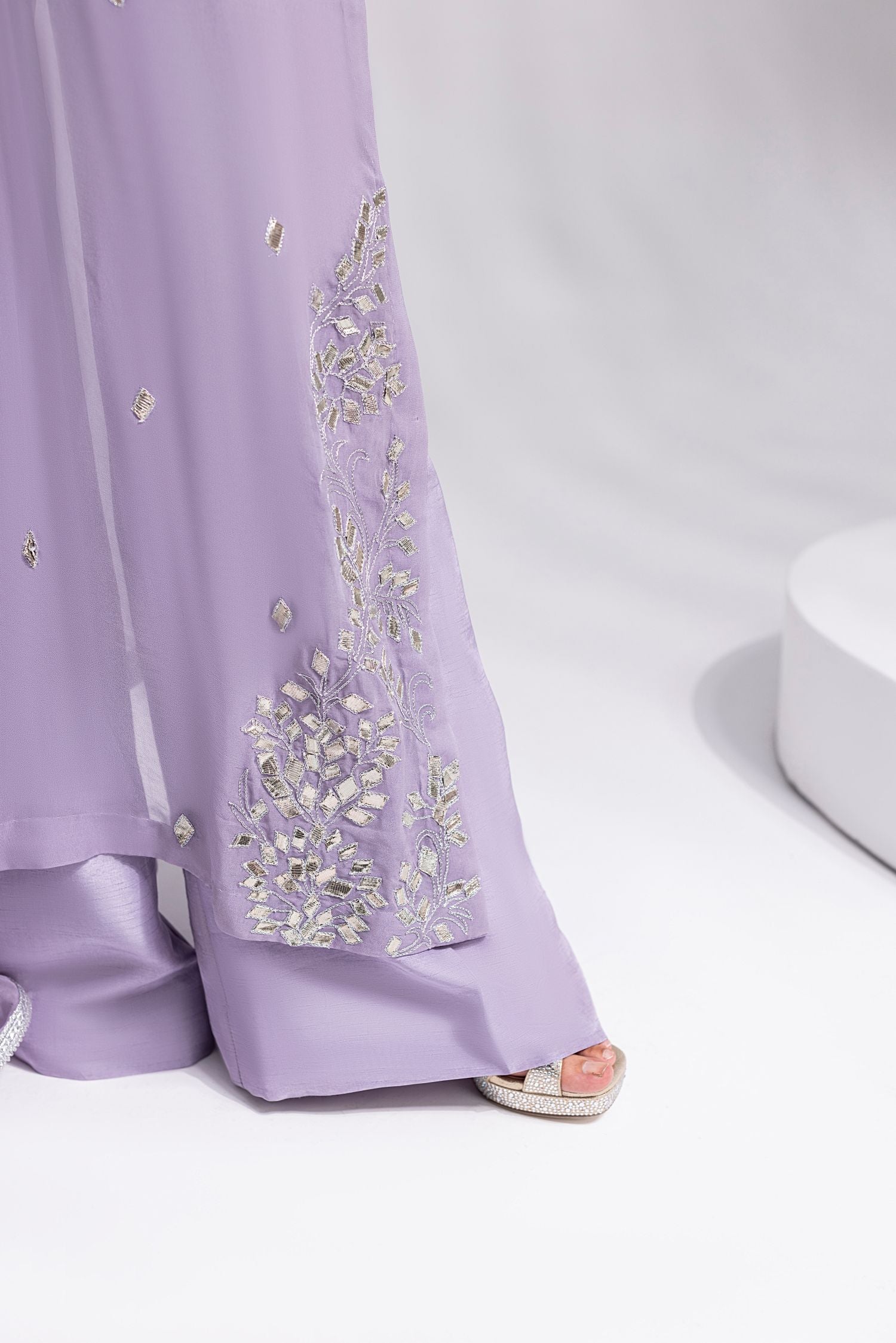 Amani | Aira Festive Wear | ZARIN Gota Embellished Georgette Shirt with Wide-Leg Pants & Mukesh Dupatta - by Libasekhas UK - Registered Vendor of : Amani - 100% Original Designer Dress