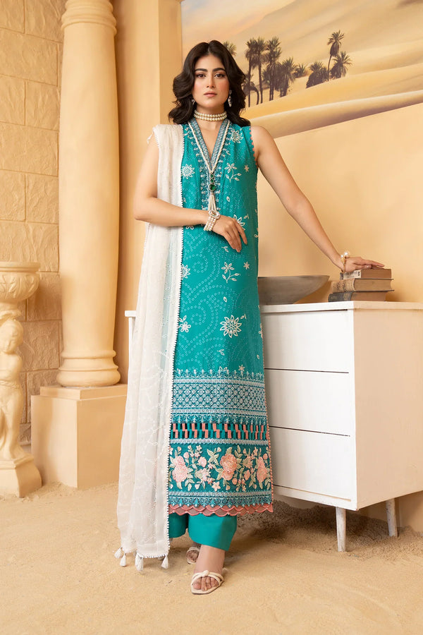 Hemstitch | Summer Luxury Lawn 24 | Turquoise - by - Libasekhas UK - Registered Vendor of : Hemstitch - 100% Original Designer Dresss
