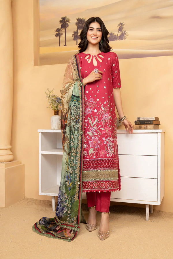 Hemstitch | Summer Luxury Lawn 24 | Scarlet Red - by - Libasekhas UK - Registered Vendor of : Hemstitch - 100% Original Designer Dresss