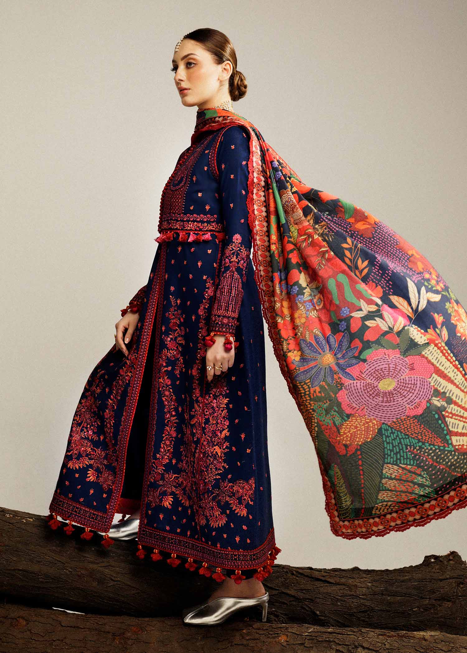 Hussain Rehar | Winter Shawl Khaddar 23 | Cerulean - by - Libasekhas UK - Registered Vendor of : Hussain Rehar - 100% Original Designer Dresss
