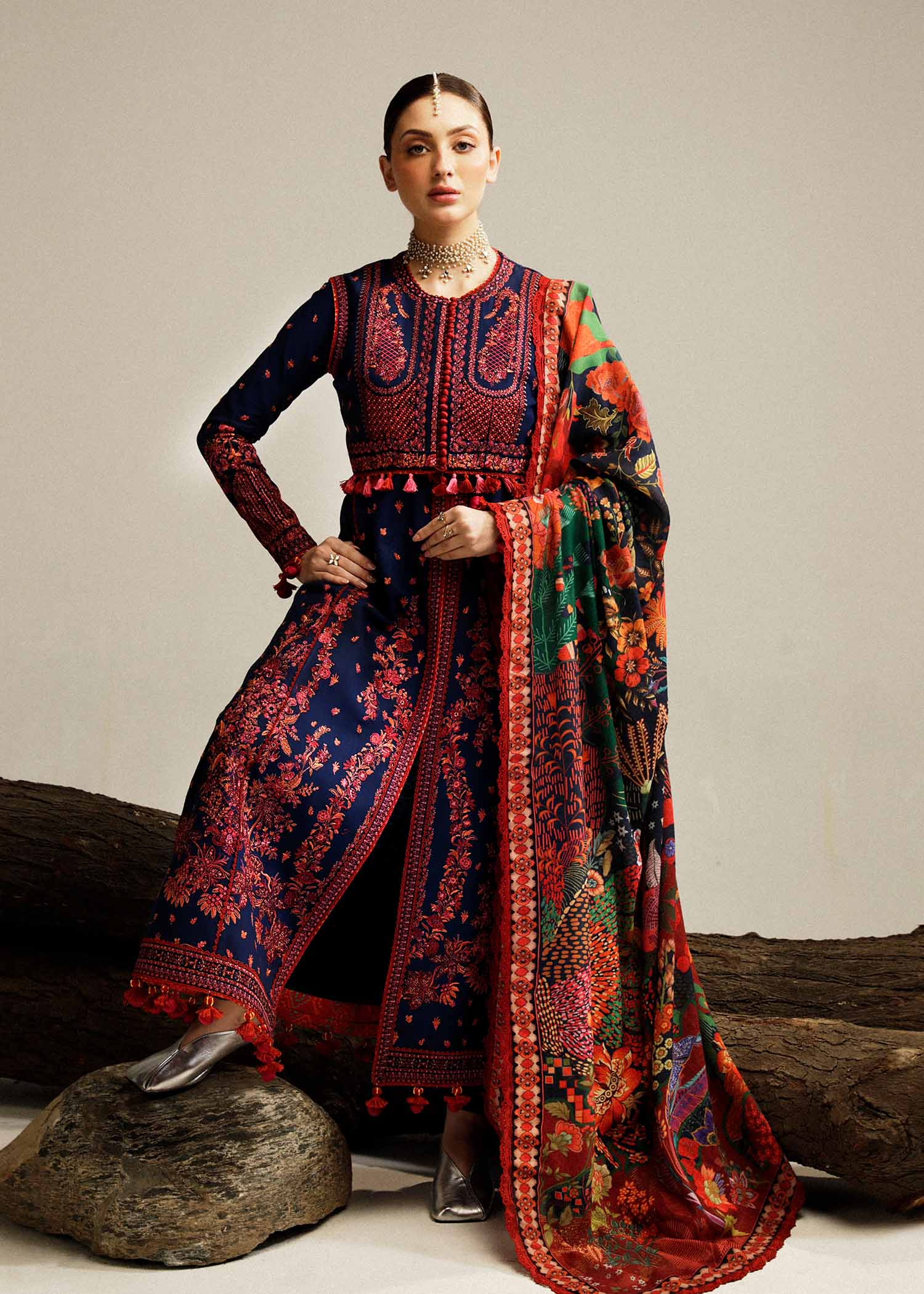 Hussain Rehar | Winter Shawl Khaddar 23 | Cerulean - by - Libasekhas UK - Registered Vendor of : Hussain Rehar - 100% Original Designer Dresss