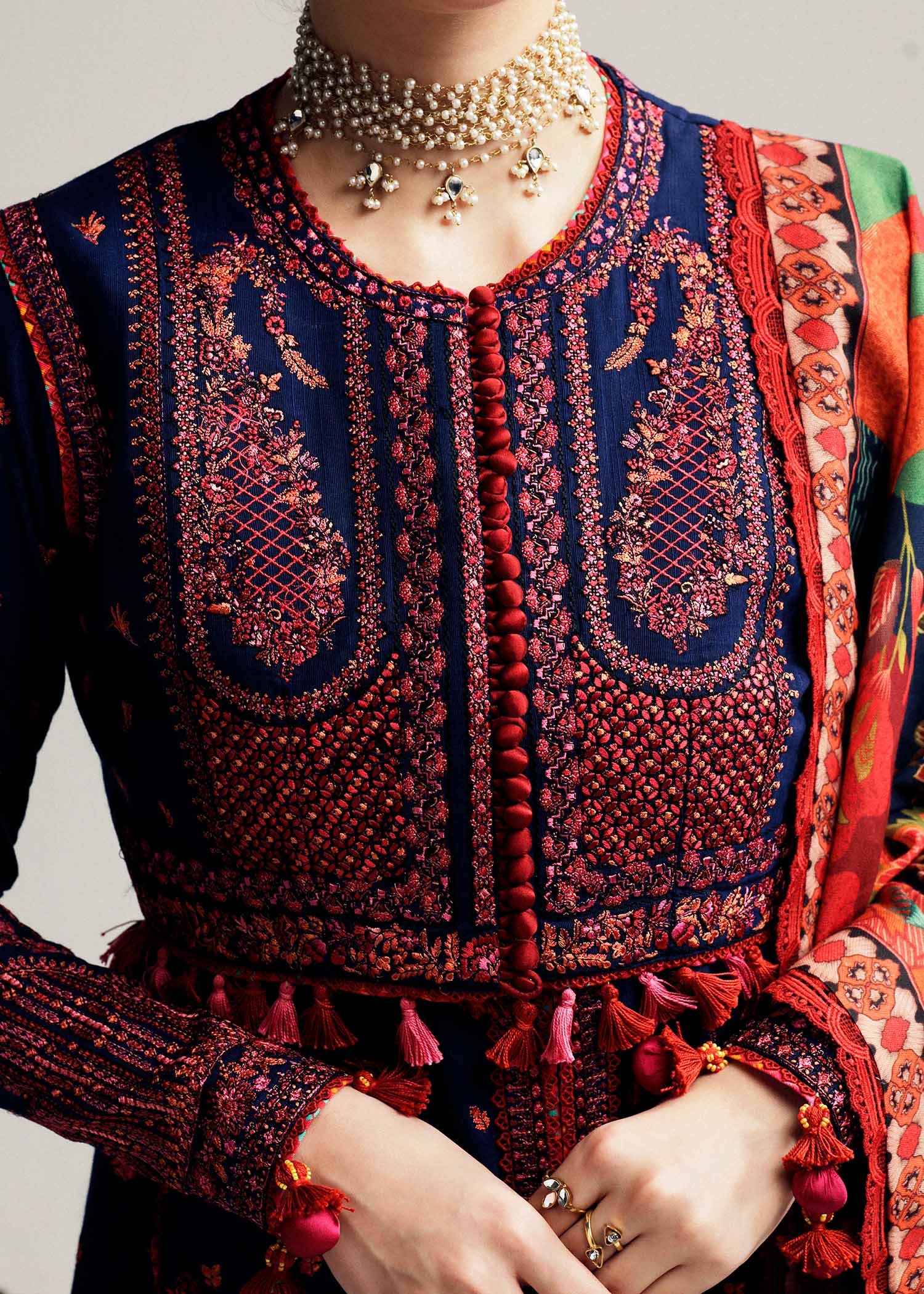Hussain Rehar | Winter Shawl Khaddar 23 | Cerulean - by - Libasekhas UK - Registered Vendor of : Hussain Rehar - 100% Original Designer Dresss