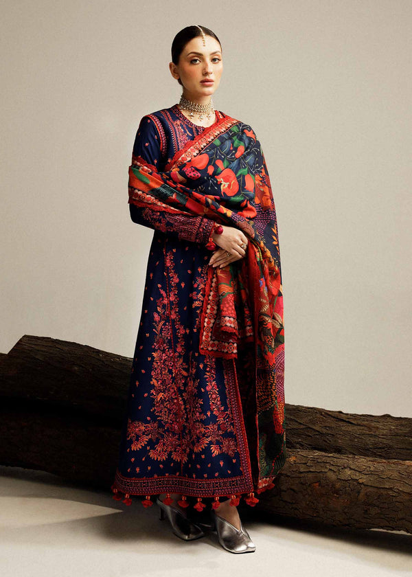 Hussain Rehar | Winter Shawl Khaddar 23 | Cerulean - by - Libasekhas UK - Registered Vendor of : Hussain Rehar - 100% Original Designer Dresss