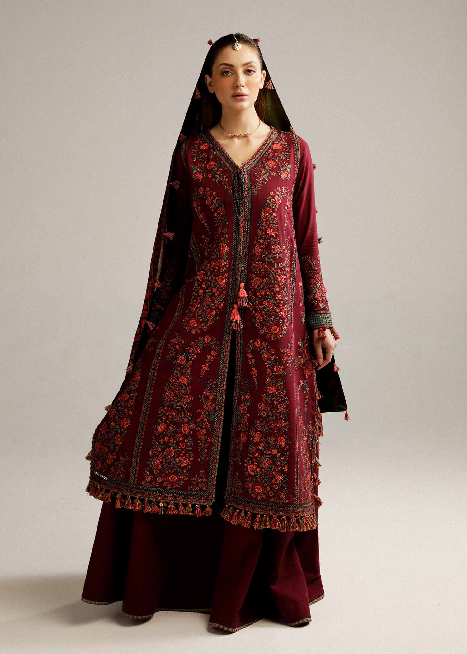 Hussain Rehar | Winter Shawl Khaddar 23 | Ruby - by - Libasekhas UK - Registered Vendor of : Hussain Rehar - 100% Original Designer Dresss
