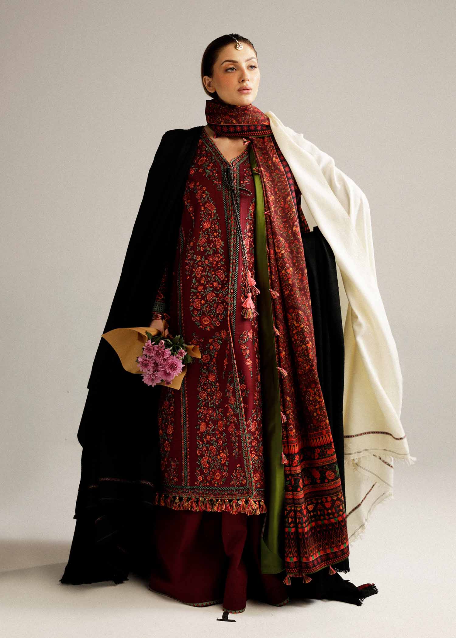 Hussain Rehar | Winter Shawl Khaddar 23 | Ruby - by - Libasekhas UK - Registered Vendor of : Hussain Rehar - 100% Original Designer Dresss