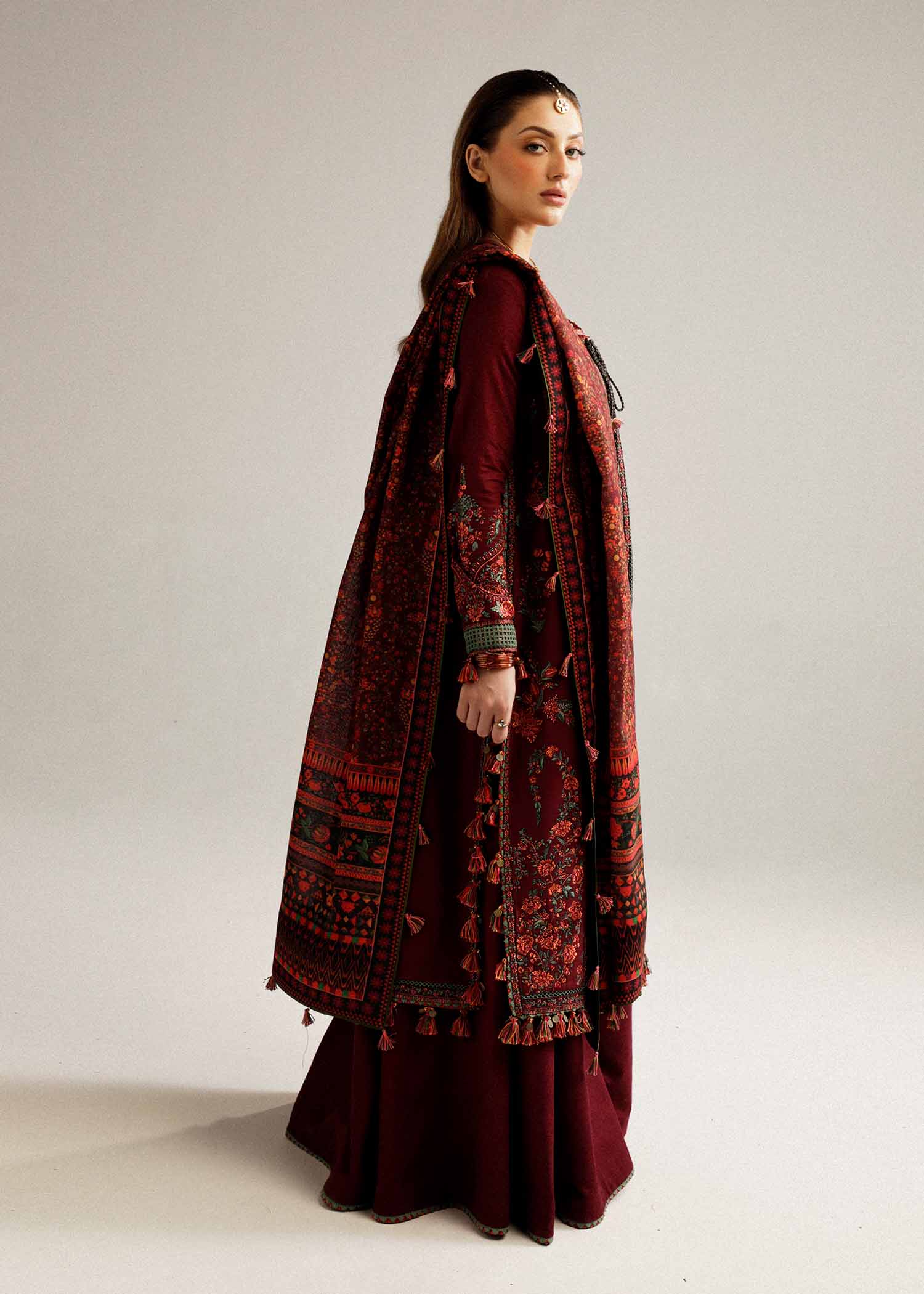Hussain Rehar | Winter Shawl Khaddar 23 | Ruby - by - Libasekhas UK - Registered Vendor of : Hussain Rehar - 100% Original Designer Dresss