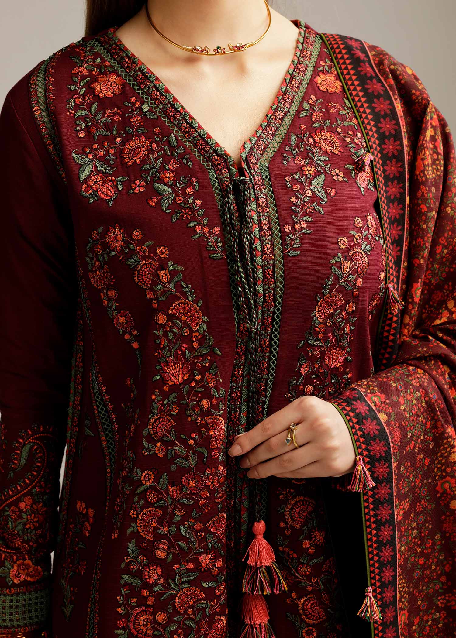 Hussain Rehar | Winter Shawl Khaddar 23 | Ruby - by - Libasekhas UK - Registered Vendor of : Hussain Rehar - 100% Original Designer Dresss