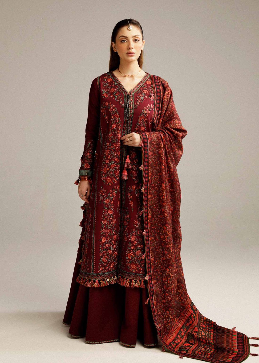 Hussain Rehar | Winter Shawl Khaddar 23 | Ruby - by - Libasekhas UK - Registered Vendor of : Hussain Rehar - 100% Original Designer Dresss