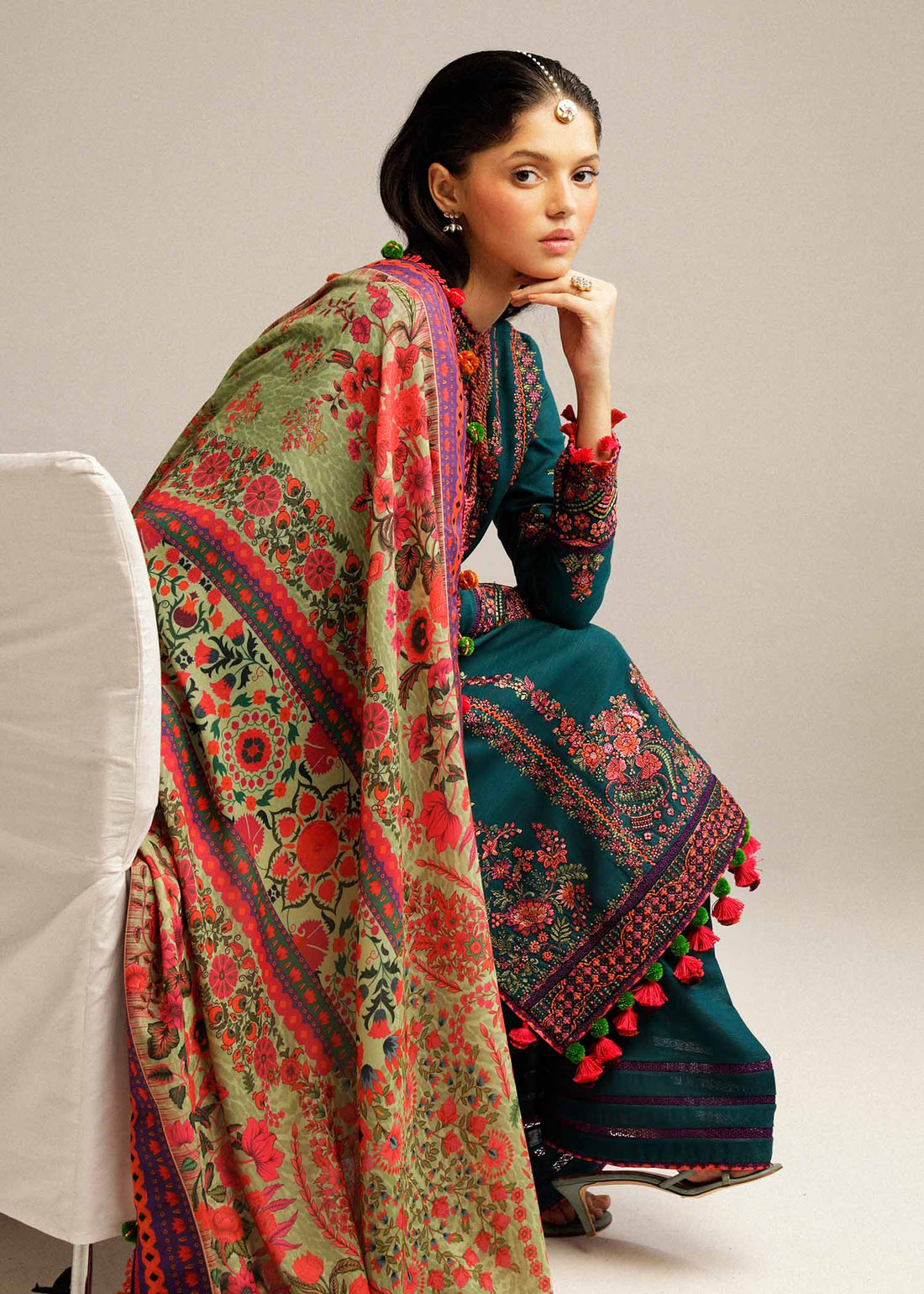 Hussain Rehar | Winter Shawl Khaddar 23 | Teal - by - Libasekhas UK - Registered Vendor of : Hussain Rehar - 100% Original Designer Dresss