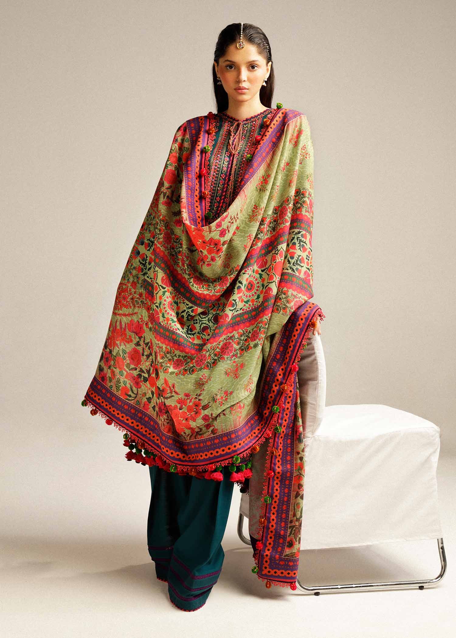Hussain Rehar | Winter Shawl Khaddar 23 | Teal - by - Libasekhas UK - Registered Vendor of : Hussain Rehar - 100% Original Designer Dresss