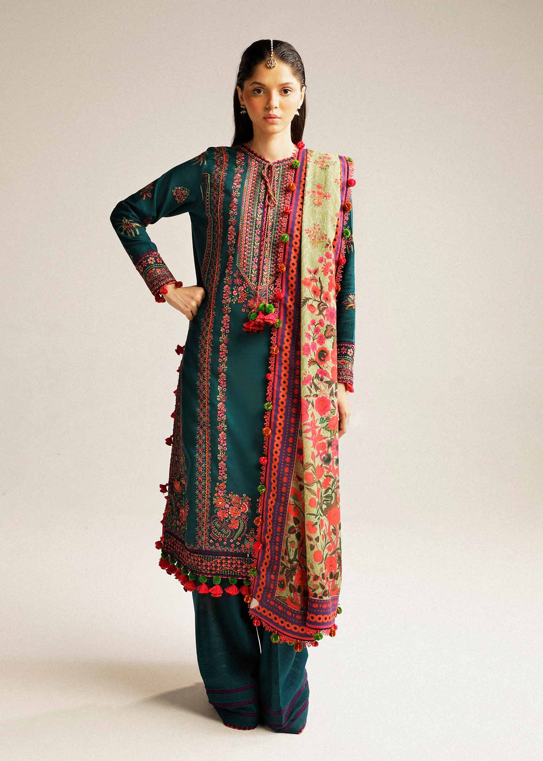 Hussain Rehar | Winter Shawl Khaddar 23 | Teal - by - Libasekhas UK - Registered Vendor of : Hussain Rehar - 100% Original Designer Dresss