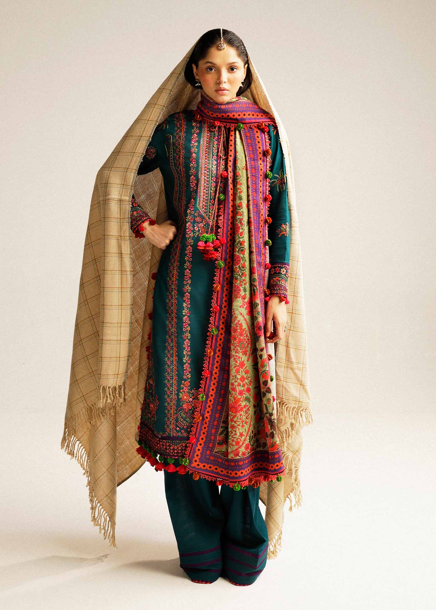 Hussain Rehar | Winter Shawl Khaddar 23 | Teal - by - Libasekhas UK - Registered Vendor of : Hussain Rehar - 100% Original Designer Dresss