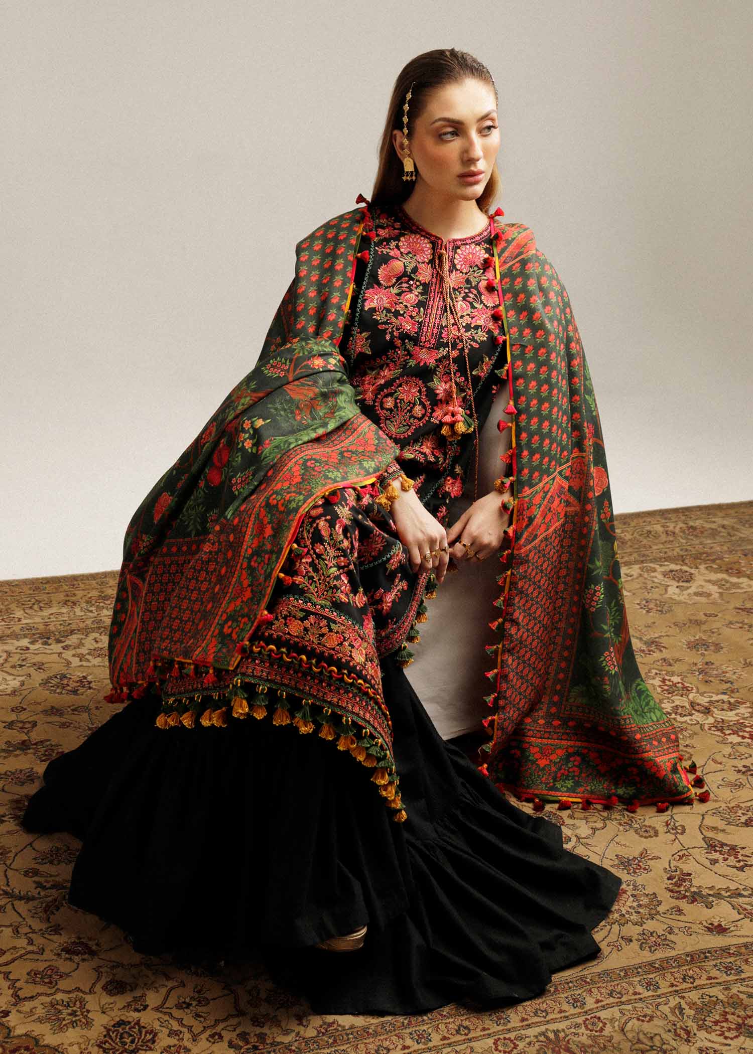 Hussain Rehar | Winter Shawl Khaddar 23 | Raat - by - Libasekhas UK - Registered Vendor of : Hussain Rehar - 100% Original Designer Dresss