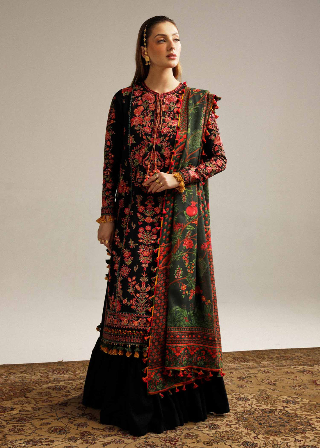 Hussain Rehar | Winter Shawl Khaddar 23 | Raat - by - Libasekhas UK - Registered Vendor of : Hussain Rehar - 100% Original Designer Dresss