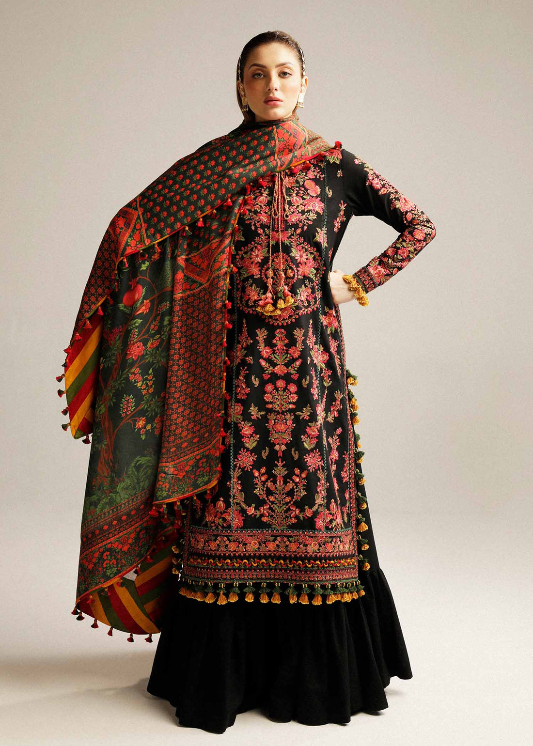 Hussain Rehar | Winter Shawl Khaddar 23 | Raat - by - Libasekhas UK - Registered Vendor of : Hussain Rehar - 100% Original Designer Dresss