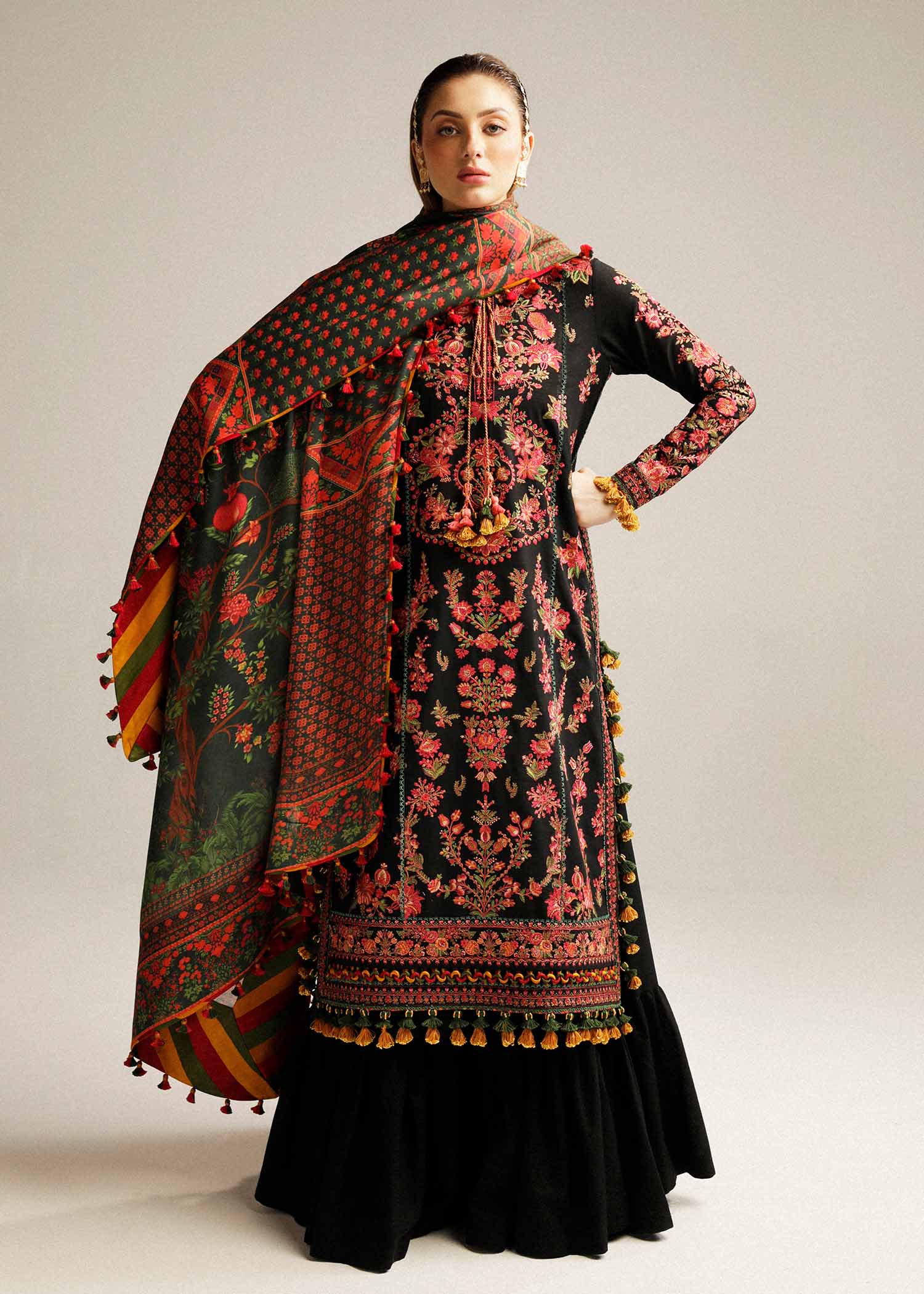 Hussain Rehar | Winter Shawl Khaddar 23 | Raat - by - Libasekhas UK - Registered Vendor of : Hussain Rehar - 100% Original Designer Dresss