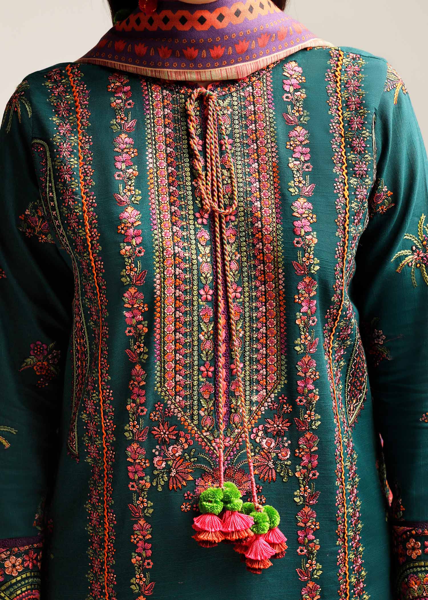 Hussain Rehar | Winter Shawl Khaddar 23 | Teal - by - Libasekhas UK - Registered Vendor of : Hussain Rehar - 100% Original Designer Dresss