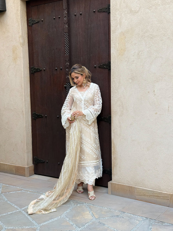 Layla Chatoor | Luxury Pret | Off-White Chikankari Set - by Libasekhas UK - Registered Vendor of : Layla Chatoor - 100% Original Designer Dress