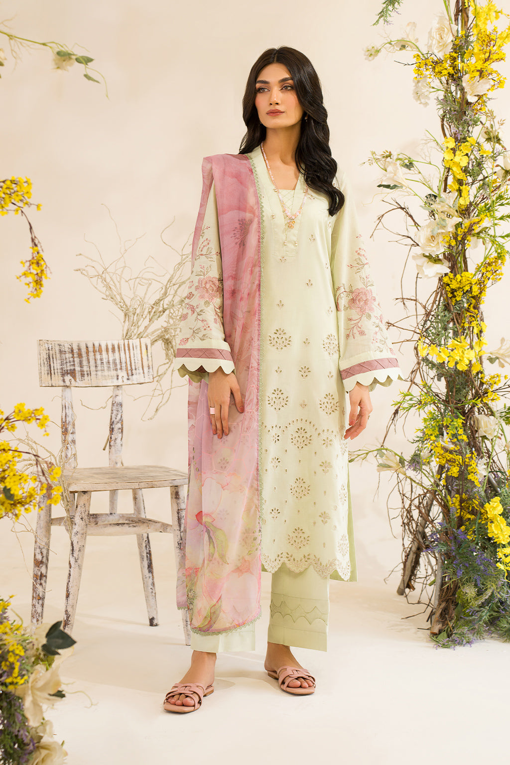 Iznik | Lawnkari 24 | UE-198 SILKGREEN - by - Libasekhas UK - Registered Vendor of : Iznik - 100% Original Designer Dresss