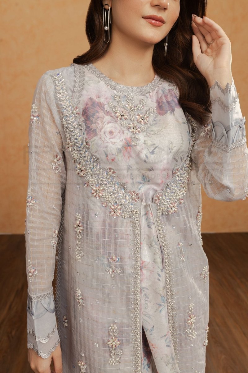 Panache | Pret | Gray Flora - by - Libasekhas UK - Registered Vendor of : Panache By Mona - 100% Original Designer Dresss