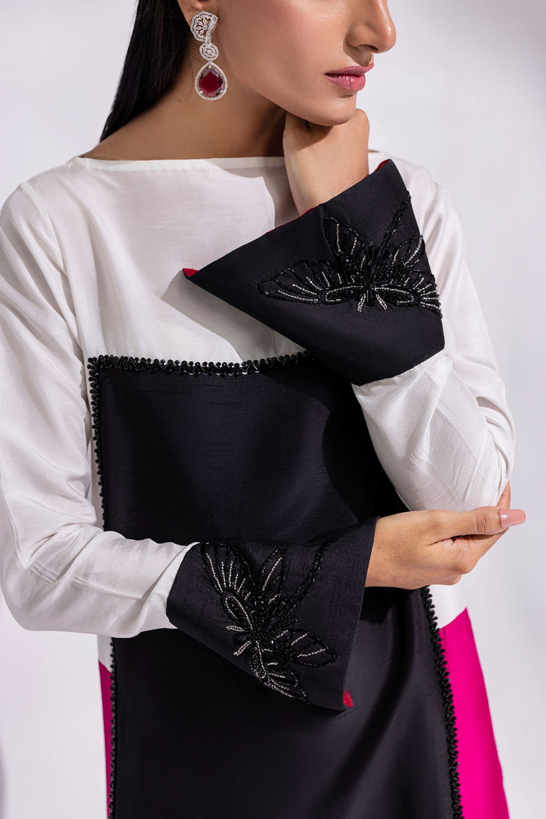Amani | Aira Festive Wear | LYRA Floor-Length Color Block Kaftan in Raw Silk - by Libasekhas UK - Registered Vendor of : Amani - 100% Original Designer Dress