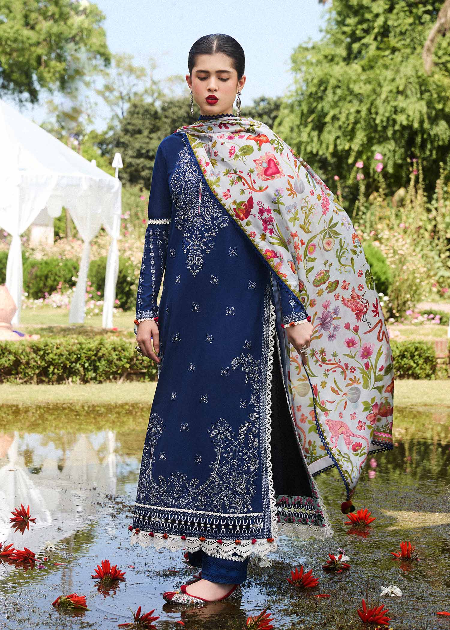 Hussain Rehar | SS Lawn 24 | Cyan - by - Libasekhas UK - Registered Vendor of : Hussain Rehar - 100% Original Designer Dresss