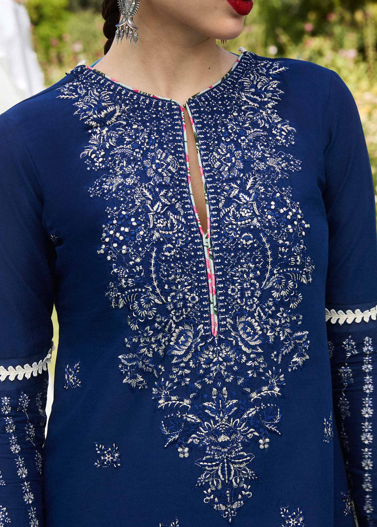 Hussain Rehar | SS Lawn 24 | Cyan - by - Libasekhas UK - Registered Vendor of : Hussain Rehar - 100% Original Designer Dresss