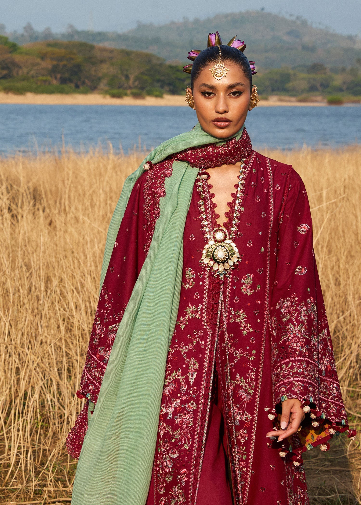 Hussain Rehar | Luxury Lawn 25 | Mahogany - by - Libasekhas UK - Registered Vendor of : Hussain Rehar - 100% Original Designer Dresss