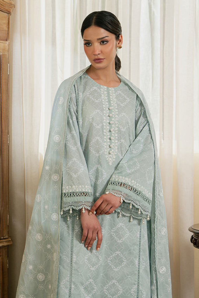 Cross Stitch | Emb Lawn Mahiri 26 | SAGE REVERIE - by Libasekhas UK - Registered Vendor of : Cross Stitch - 100% Original Designer Dress