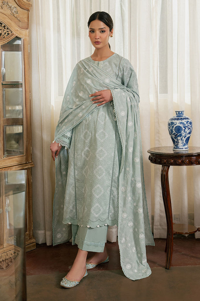 Cross Stitch | Emb Lawn Mahiri 26 | SAGE REVERIE - by Libasekhas UK - Registered Vendor of : Cross Stitch - 100% Original Designer Dress
