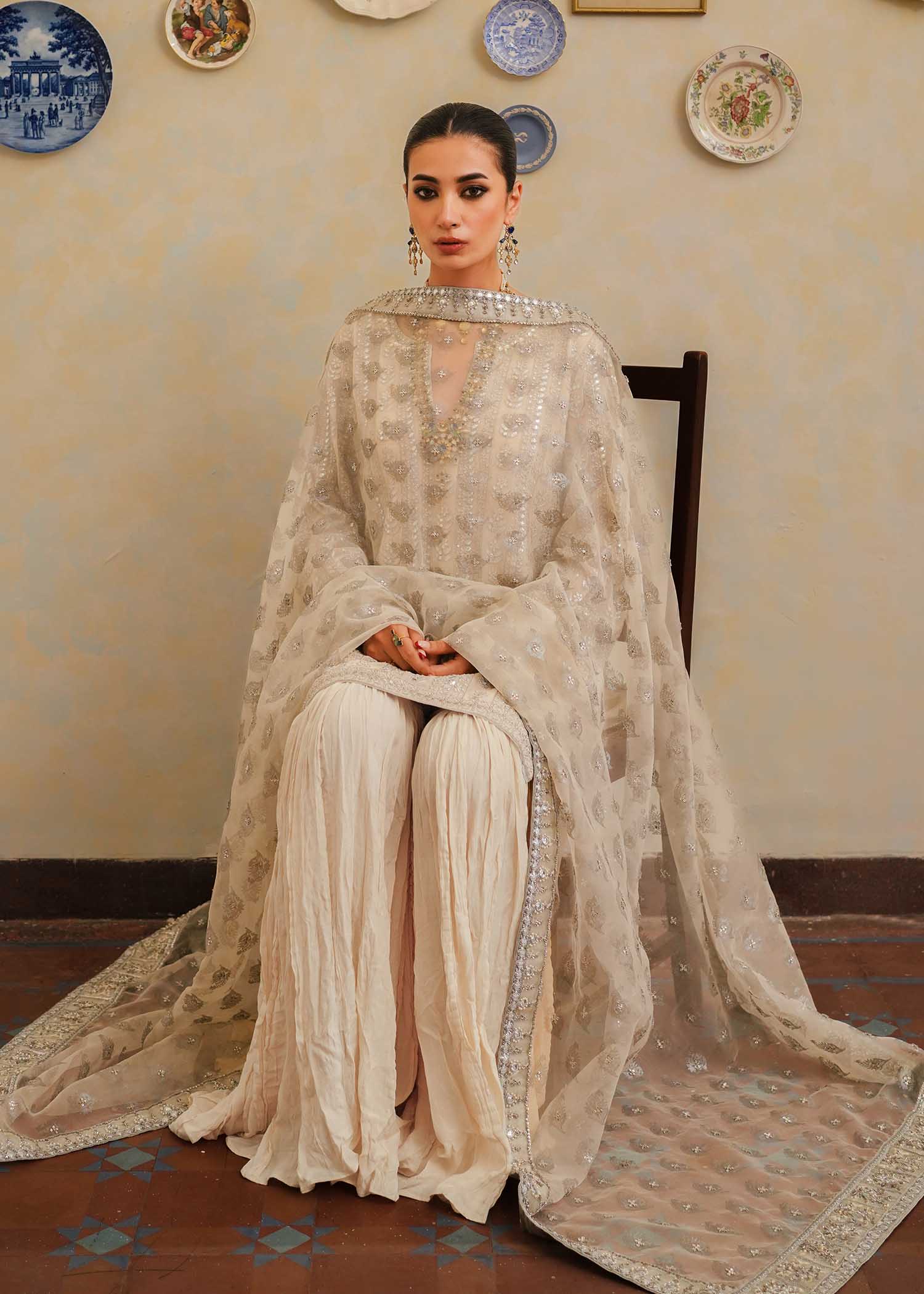 Mahgul | Eid Edit 2024 | Crushed Silver - by - Libasekhas UK - Registered Vendor of : Mahgul - 100% Original Designer Dresss