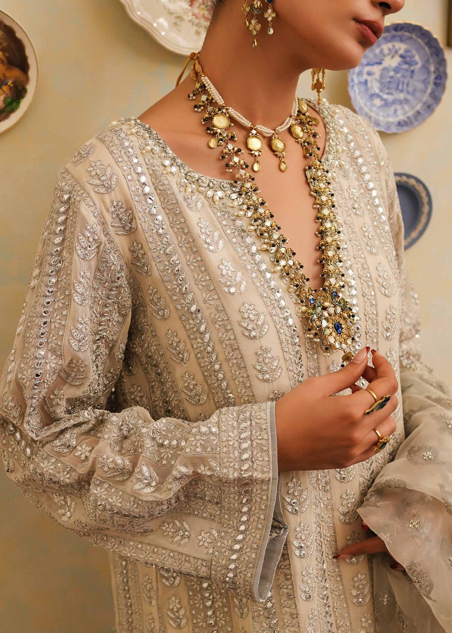 Mahgul | Eid Edit 2024 | Crushed Silver - by - Libasekhas UK - Registered Vendor of : Mahgul - 100% Original Designer Dresss