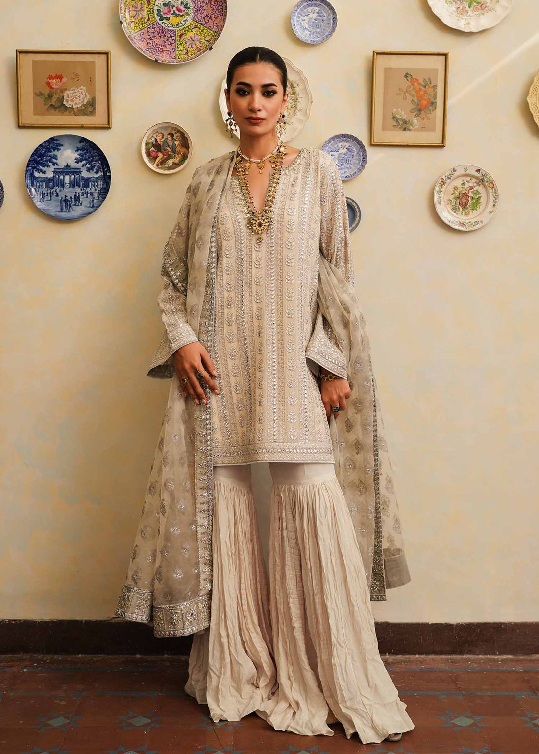 Mahgul | Eid Edit 2024 | Crushed Silver - by - Libasekhas UK - Registered Vendor of : Mahgul - 100% Original Designer Dresss