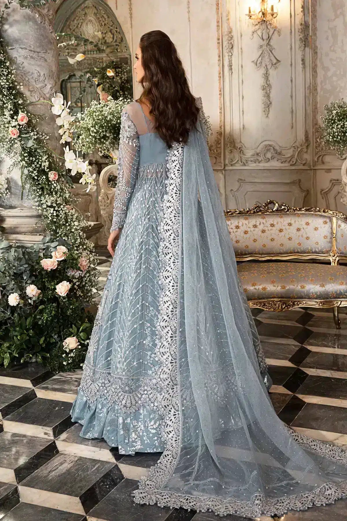Maria B | Mbroidered Wedding Edition 23 | Ice Blue BD-2702 - by - Libasekhas UK - Registered Vendor of : Maria B - 100% Original Designer Dresss