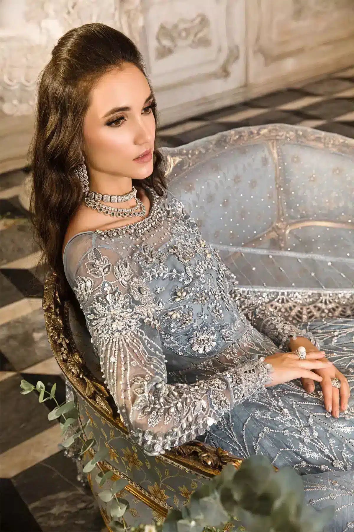 Maria B | Mbroidered Wedding Edition 23 | Ice Blue BD-2702 - by - Libasekhas UK - Registered Vendor of : Maria B - 100% Original Designer Dresss